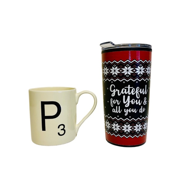 Scrabble Letter P Mug and Holiday Christmas Sweater Design Travel Mug Bundle - Picture 1 of 11